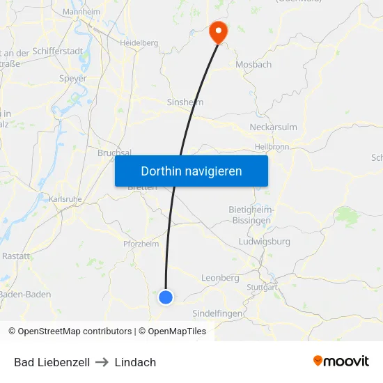 Bad Liebenzell to Lindach map