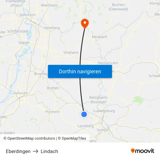 Eberdingen to Lindach map