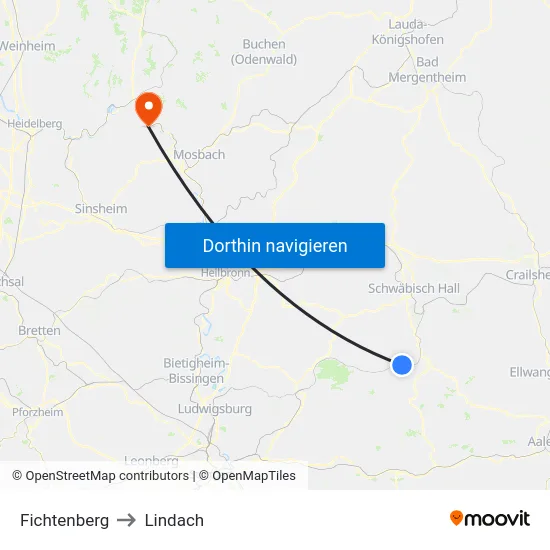 Fichtenberg to Lindach map
