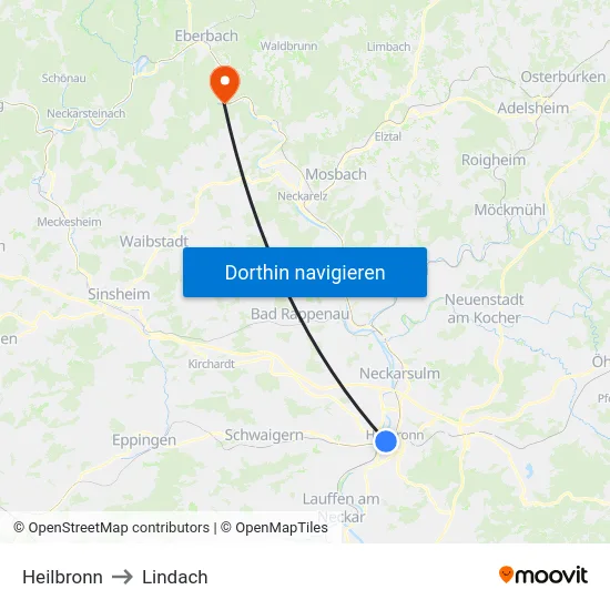 Heilbronn to Lindach map