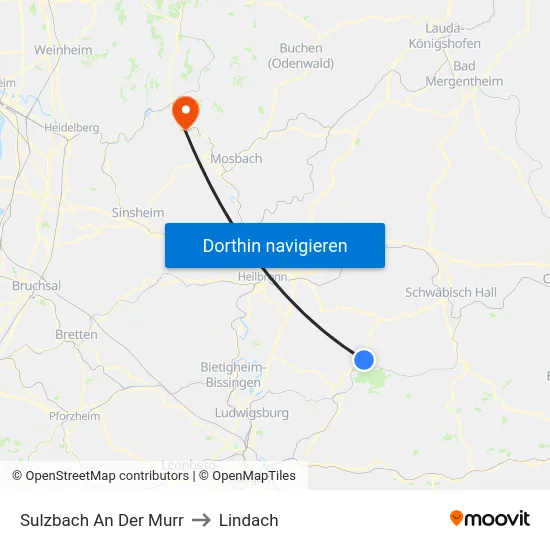 Sulzbach An Der Murr to Lindach map