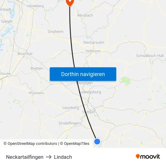 Neckartailfingen to Lindach map