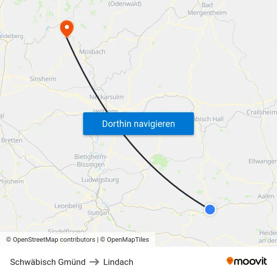 Schwäbisch Gmünd to Lindach map