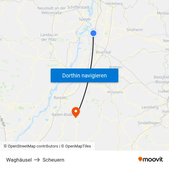 Waghäusel to Scheuern map