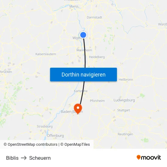 Biblis to Scheuern map