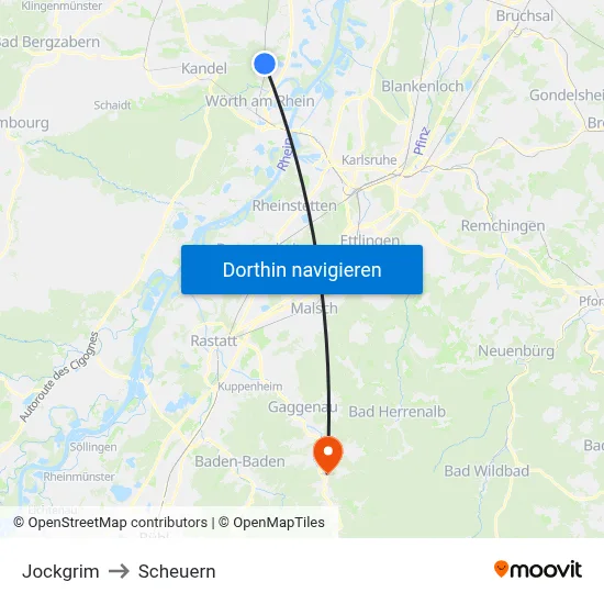 Jockgrim to Scheuern map