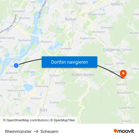 Rheinmünster to Scheuern map