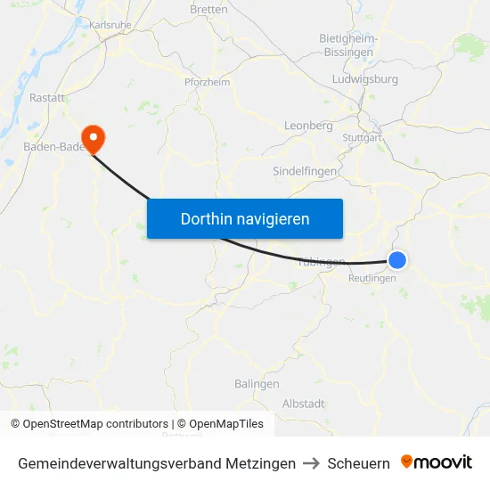 Gemeindeverwaltungsverband Metzingen to Scheuern map