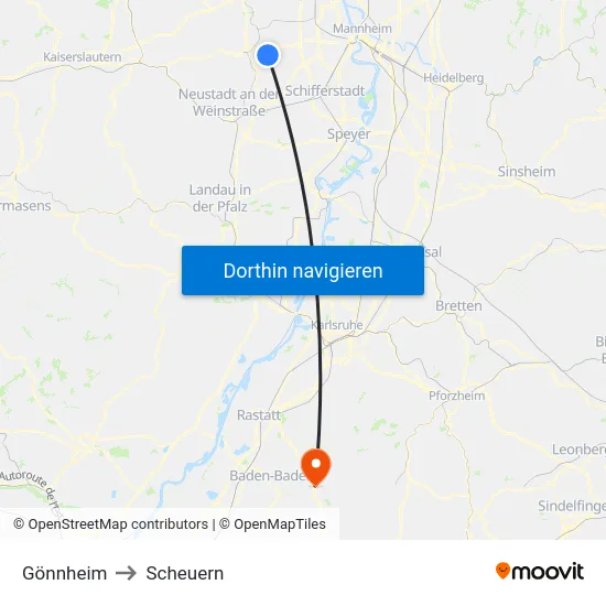 Gönnheim to Scheuern map