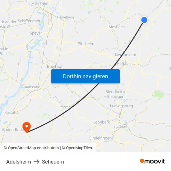 Adelsheim to Scheuern map
