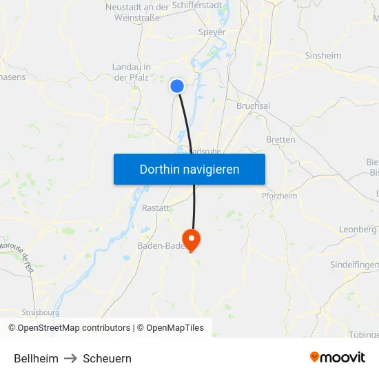 Bellheim to Scheuern map