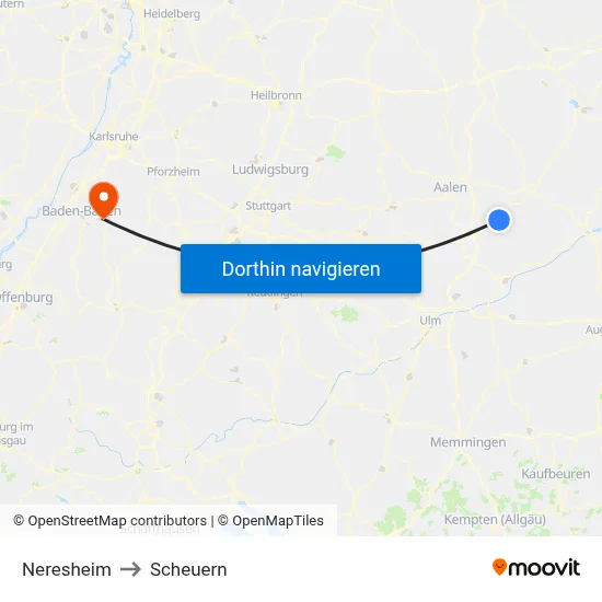 Neresheim to Scheuern map