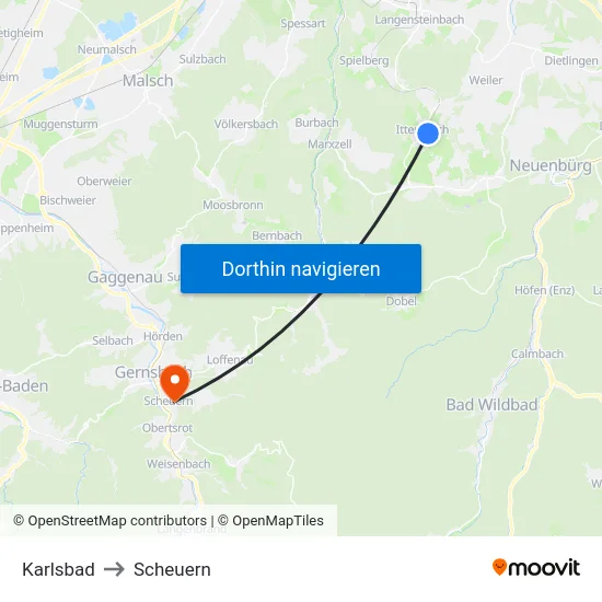 Karlsbad to Scheuern map