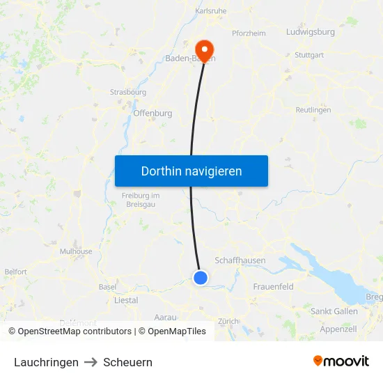 Lauchringen to Scheuern map