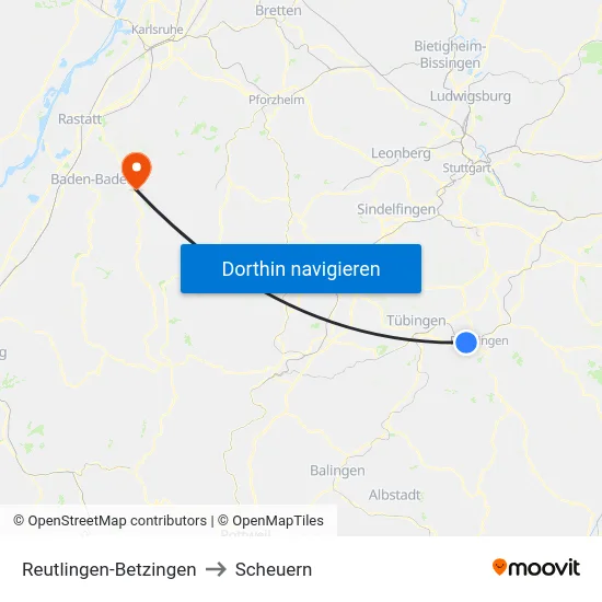 Reutlingen-Betzingen to Scheuern map