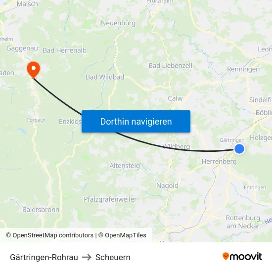 Gärtringen-Rohrau to Scheuern map