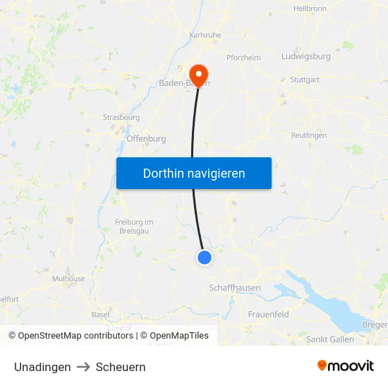 Unadingen to Scheuern map