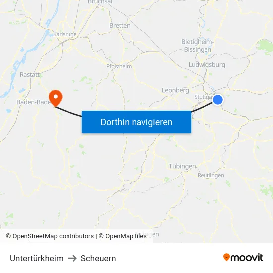 Untertürkheim to Scheuern map