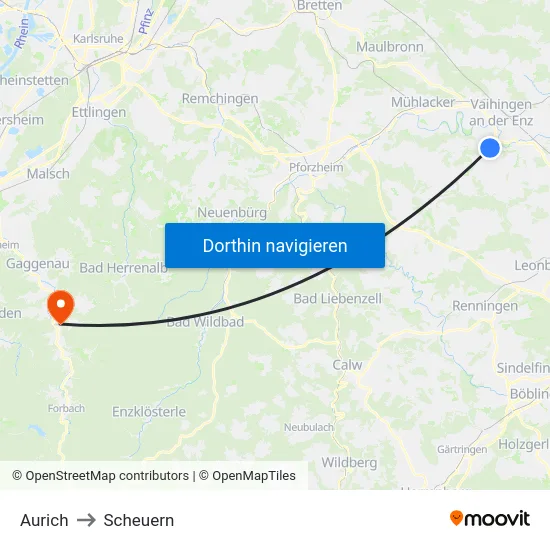 Aurich to Scheuern map