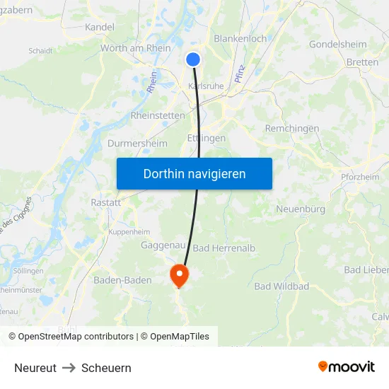 Neureut to Scheuern map
