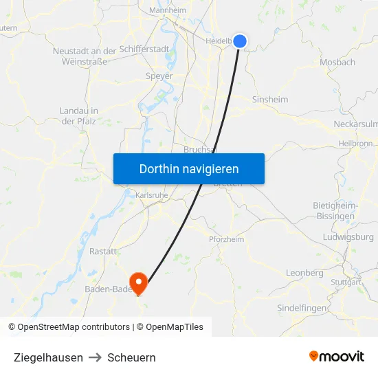 Ziegelhausen to Scheuern map