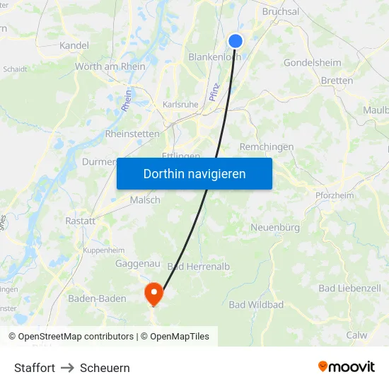 Staffort to Scheuern map
