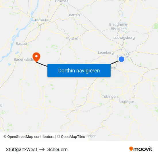 Stuttgart-West to Scheuern map