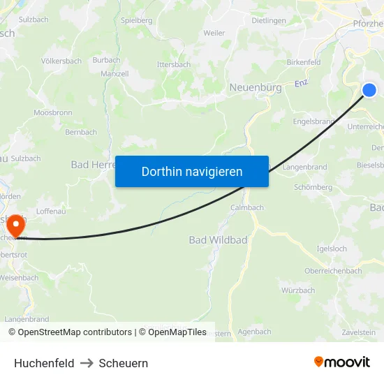 Huchenfeld to Scheuern map