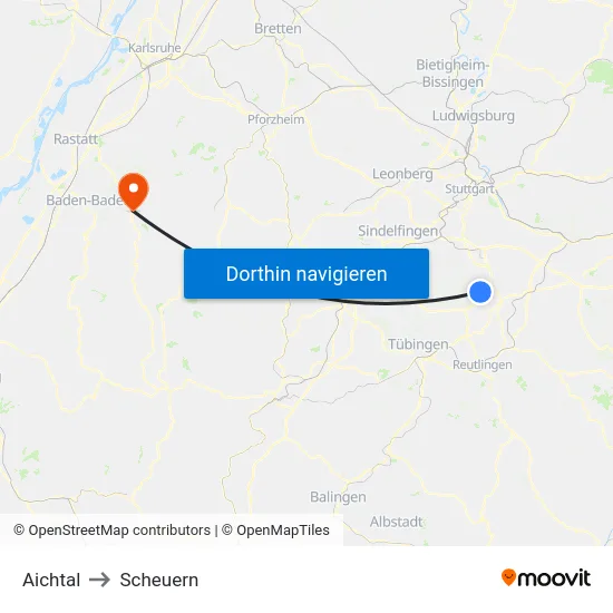 Aichtal to Scheuern map