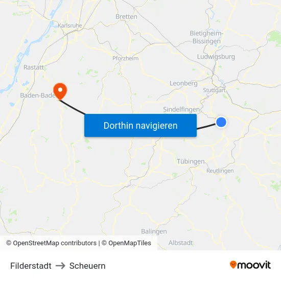 Filderstadt to Scheuern map