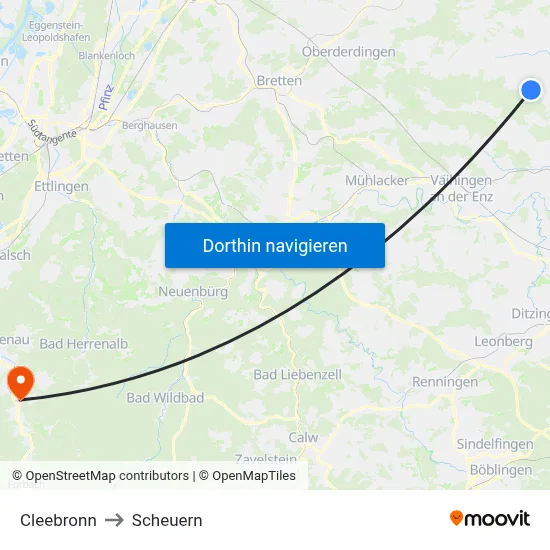 Cleebronn to Scheuern map
