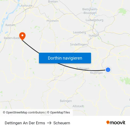 Dettingen An Der Erms to Scheuern map