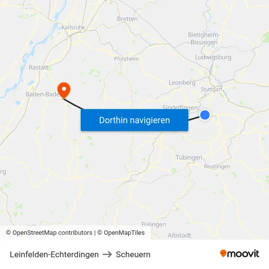 Leinfelden-Echterdingen to Scheuern map
