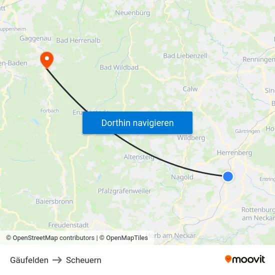 Gäufelden to Scheuern map