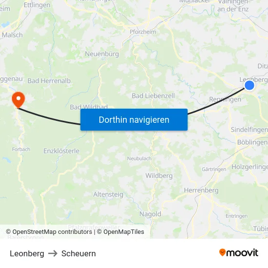Leonberg to Scheuern map