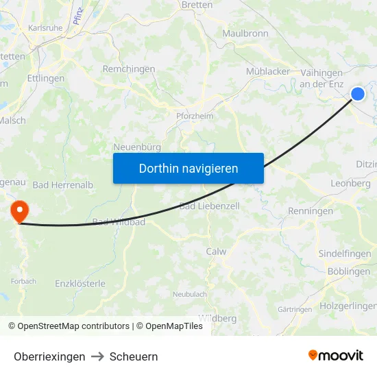 Oberriexingen to Scheuern map