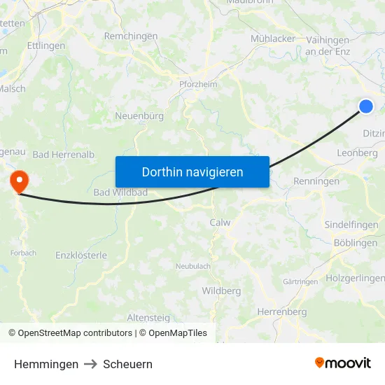 Hemmingen to Scheuern map