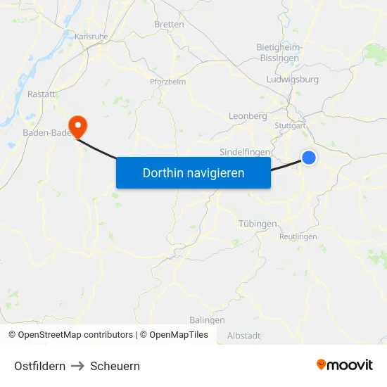 Ostfildern to Scheuern map