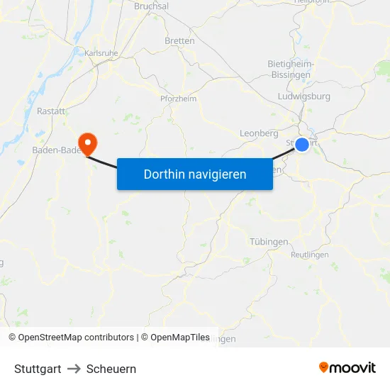 Stuttgart to Scheuern map