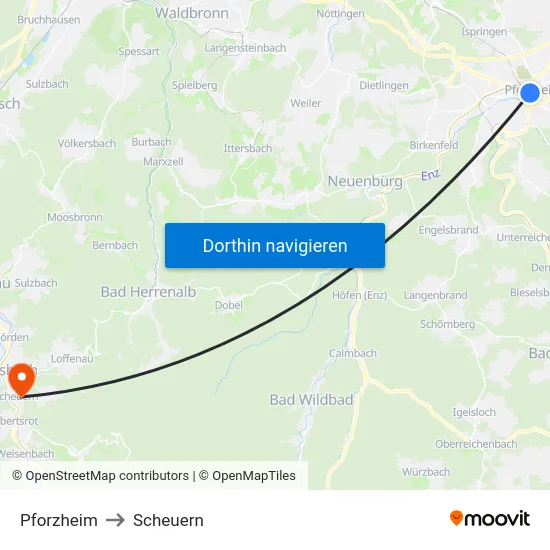 Pforzheim to Scheuern map