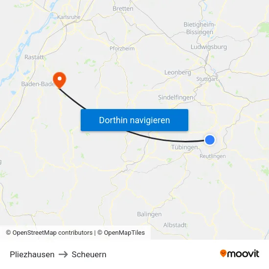 Pliezhausen to Scheuern map