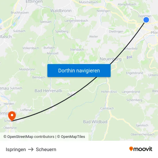 Ispringen to Scheuern map