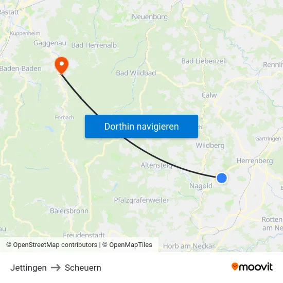 Jettingen to Scheuern map