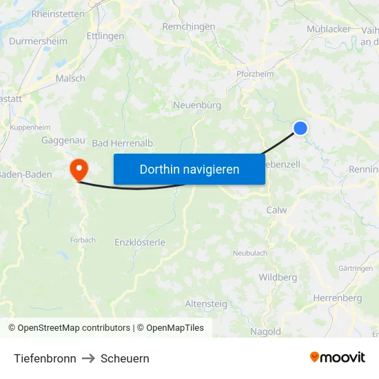 Tiefenbronn to Scheuern map