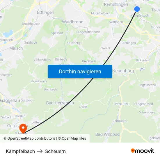 Kämpfelbach to Scheuern map