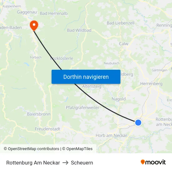 Rottenburg Am Neckar to Scheuern map
