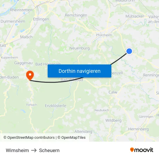 Wimsheim to Scheuern map