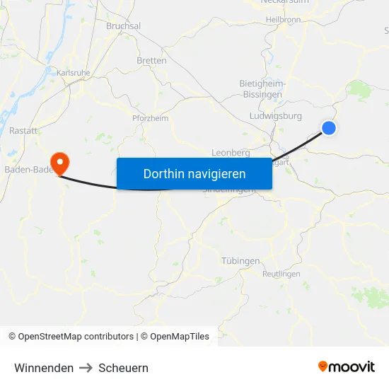 Winnenden to Scheuern map