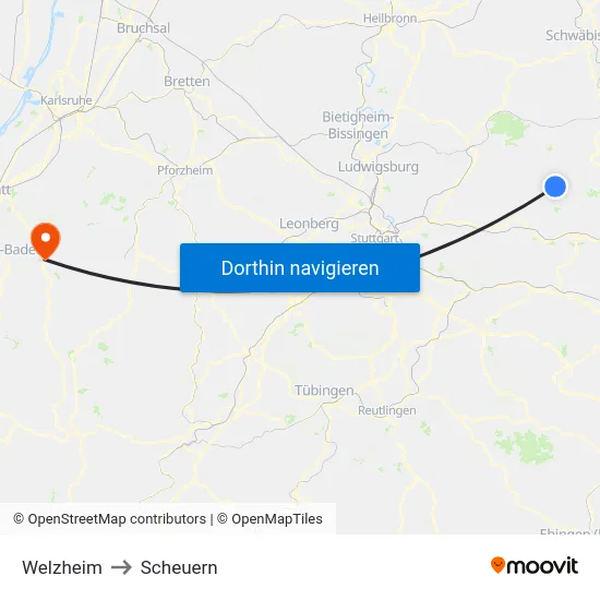 Welzheim to Scheuern map