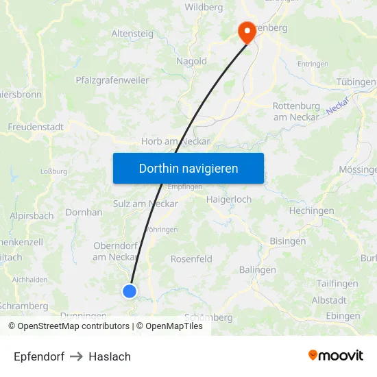 Epfendorf to Haslach map